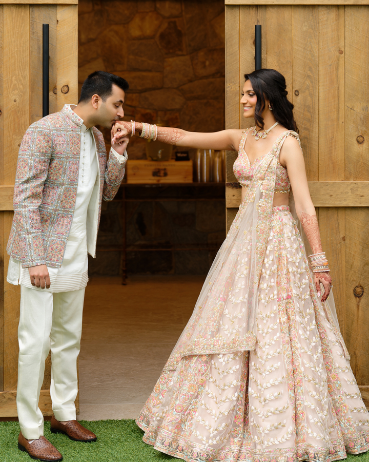 Priyal Soni In Our Peach Net Lehenga