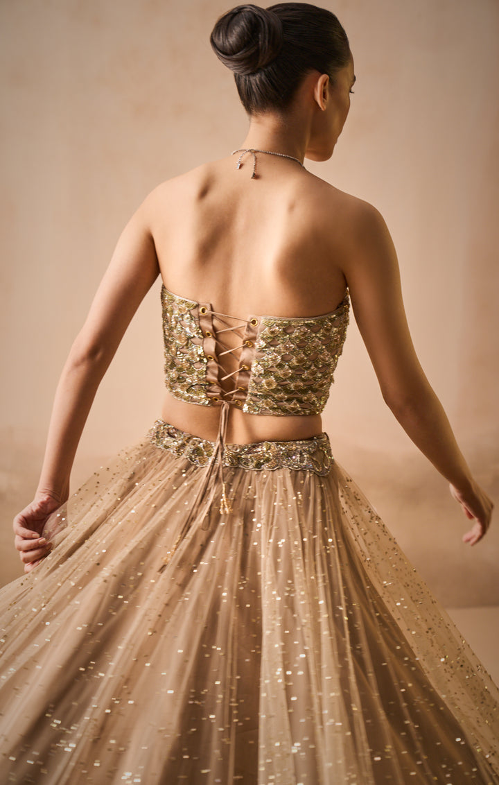 Biscuit Brown Lehenga &amp; Corset