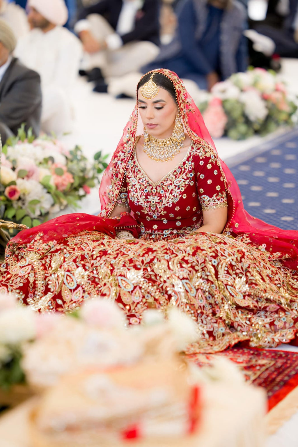 MAIHMA IN OUR AZRA RED Red HEAVILY EMBROIDERED LEHENGA