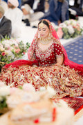 MAIHMA IN OUR AZRA RED Red HEAVILY EMBROIDERED LEHENGA