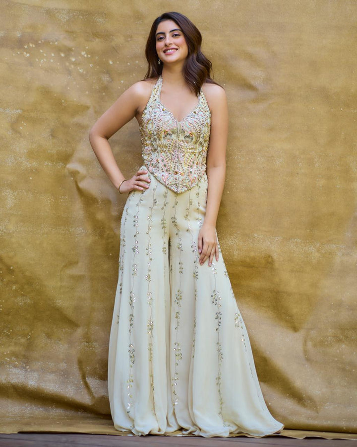 Ivory Paisley Corset With Embroidered Sharara Set