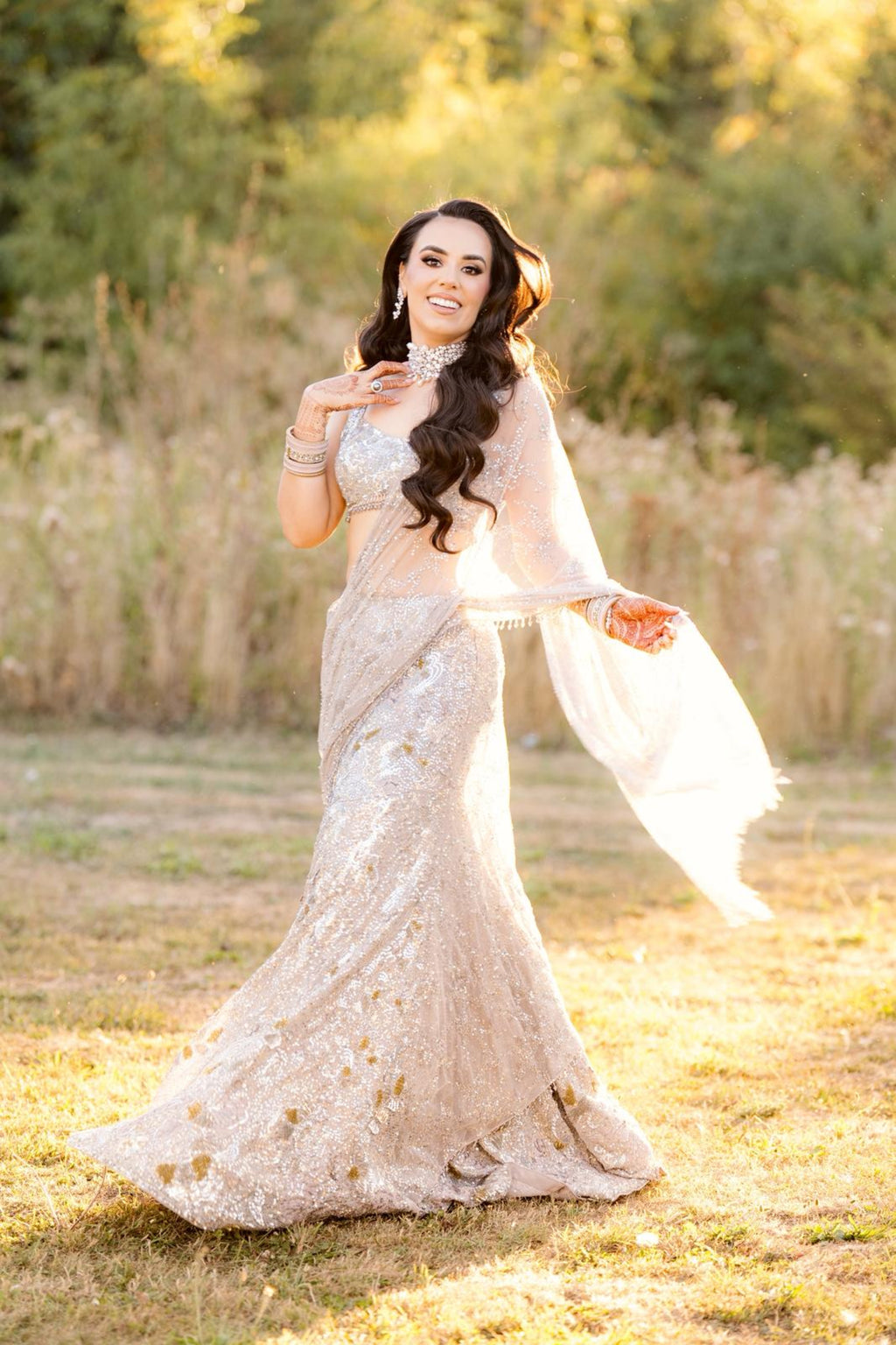 MAIHMA IN OUR NOCTEELE GREY GEORGETTE SPARKLE DRAPE LEHENGA SET