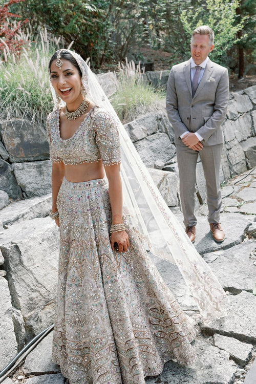 Naminder Sandhu In Our Champagne Raw Silk Lehenga