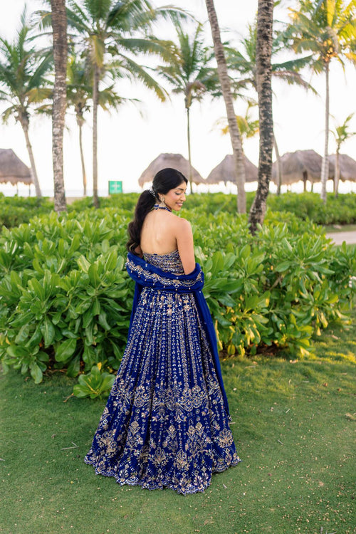 Pooja Mukund In Our Sufiyaana Royal Blue Organza Lehenga Set