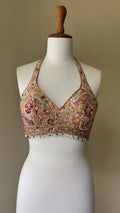 Peach multi colored resham, gota and zari blouse