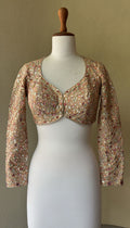 Peach georgette blouse with multi foil work