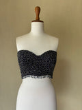 Blue net corset with sequins, cut beads and crystals
