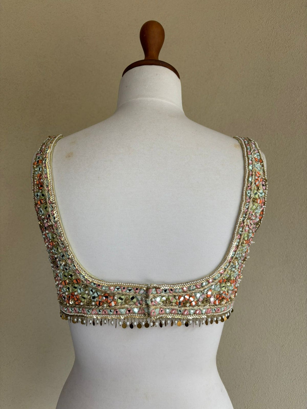 Green blouse with multi mirror with sequins and pearl