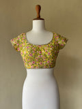 Yellow chanderi blouse with resham gotta dori work