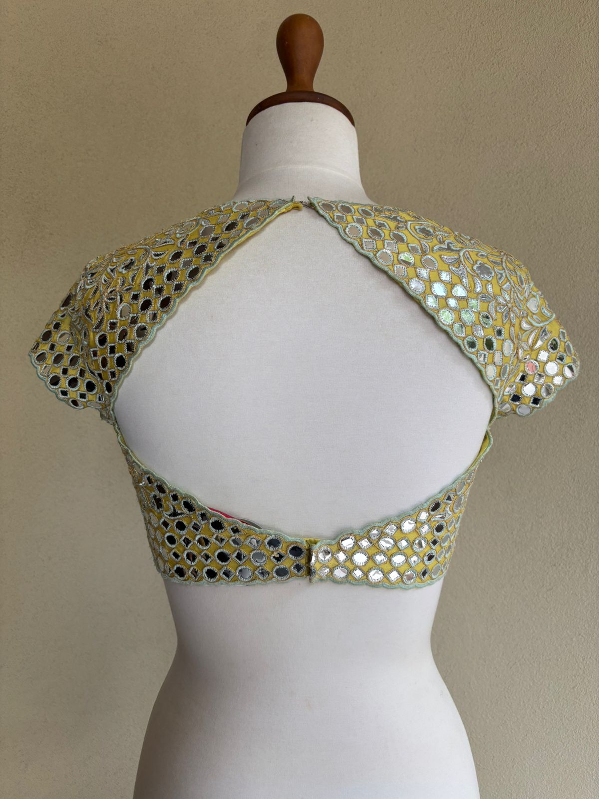Yellow chanderi blouse with foil embroidery