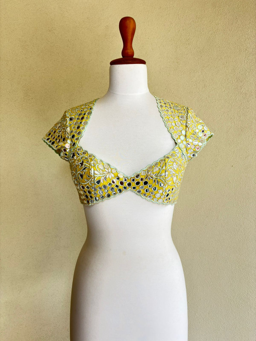Yellow chanderi blouse with foil embroidery