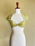 Yellow chanderi blouse with foil embroidery