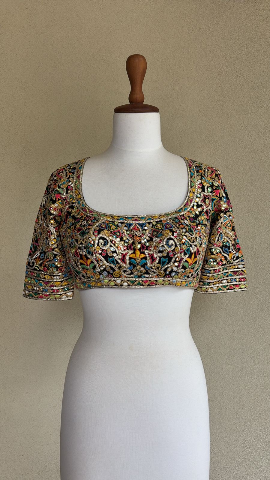 Black multi resham, gota and mirror blouse