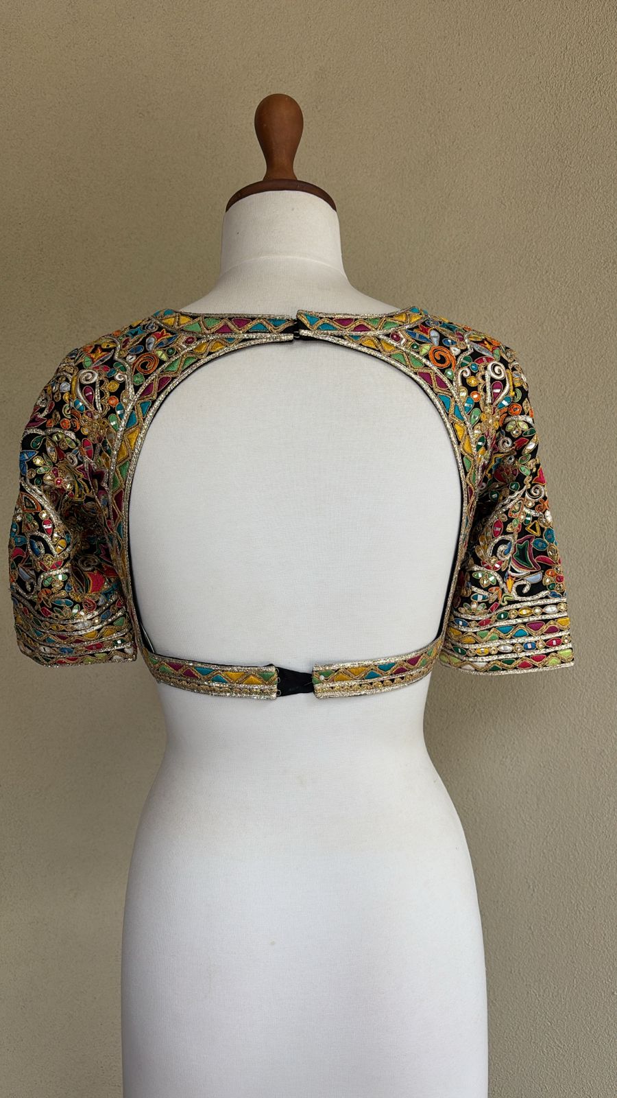 Black multi resham, gota and mirror blouse
