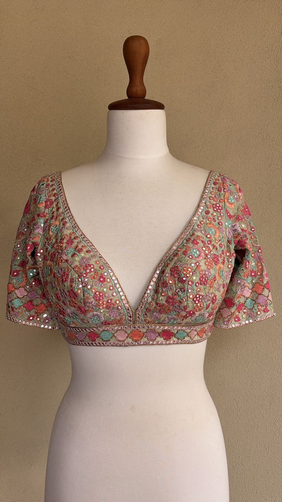 Multi colored resham and mirror blouse