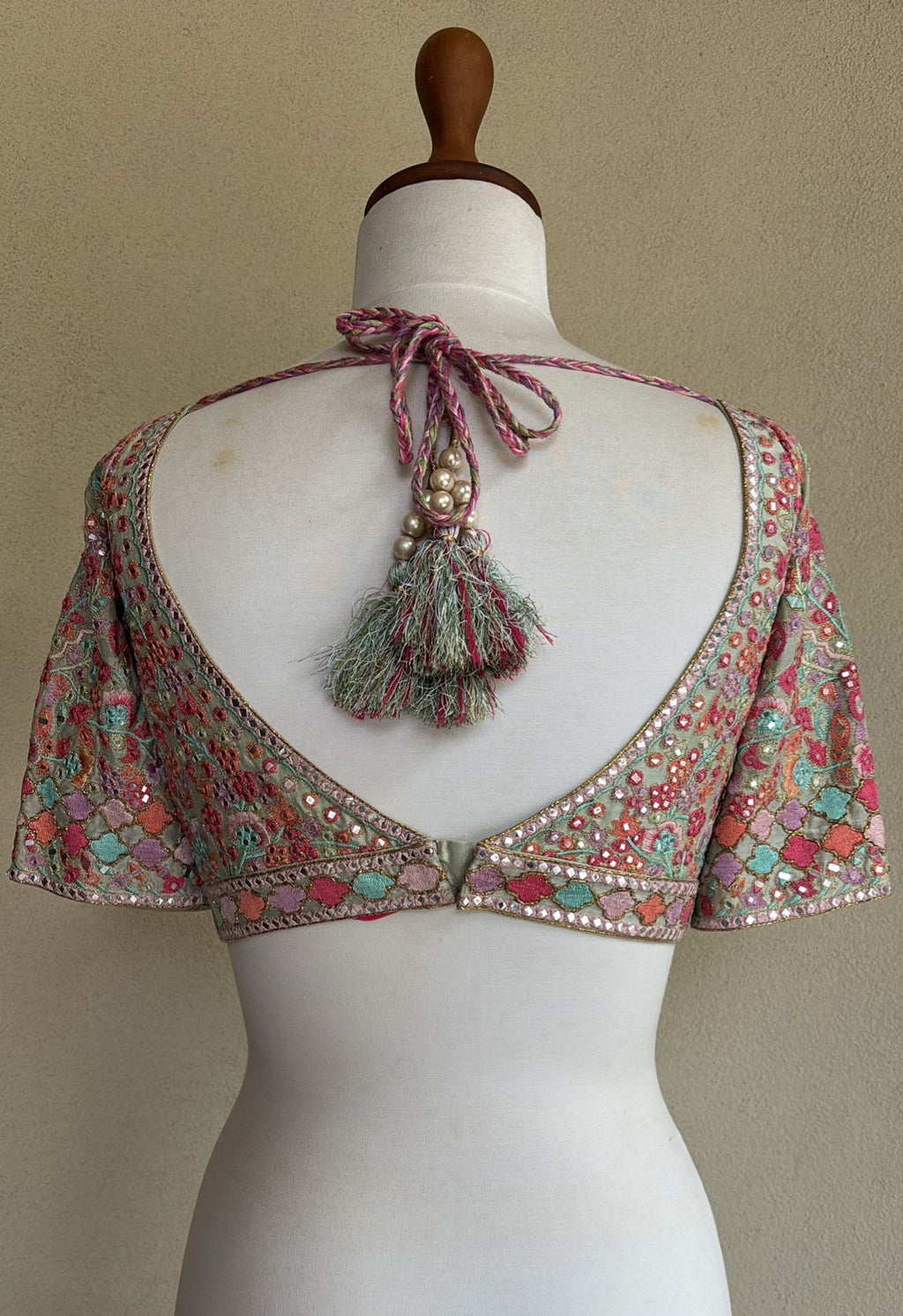 Multi colored resham and mirror blouse