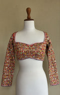 Red blouse with multi mirror and gota embroidery