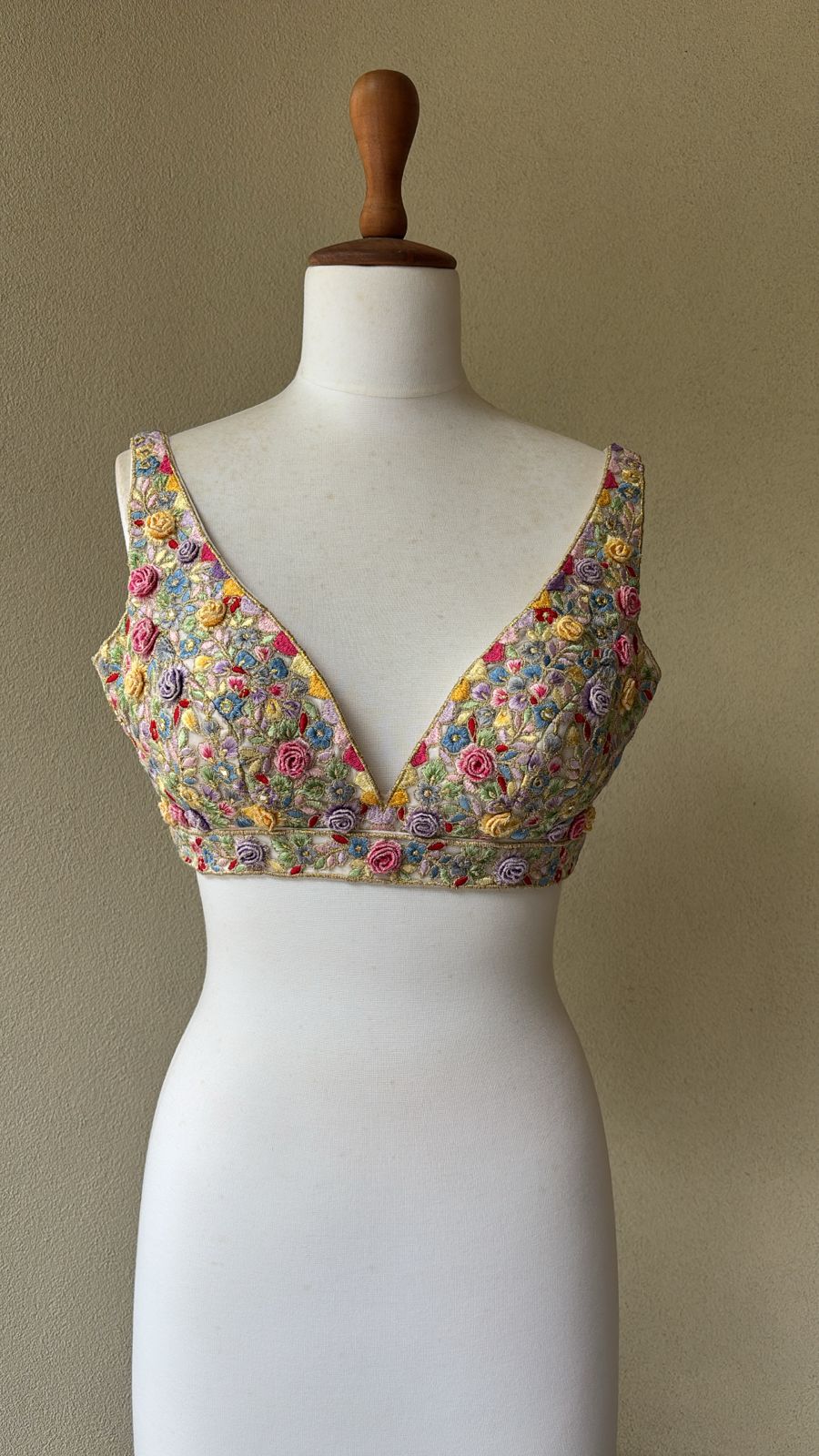 Multi resham and 3D flowers embroidery blouse
