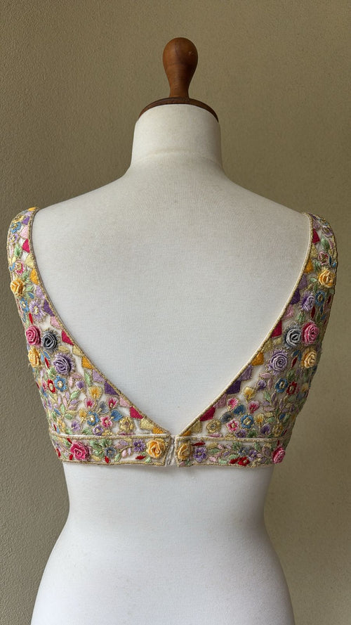 Multi resham and 3D flowers embroidery blouse