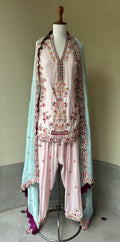 Pink chanderi embroidered kurta and salwar paired embroidered mul chanderi dupatta