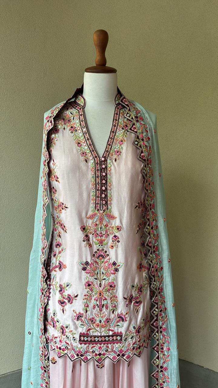 Pink chanderi embroidered kurta and salwar paired embroidered mul chanderi dupatta