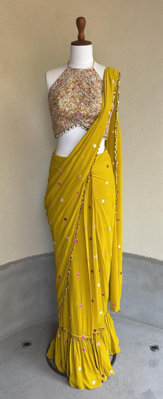 Bright Yellow Saree Set