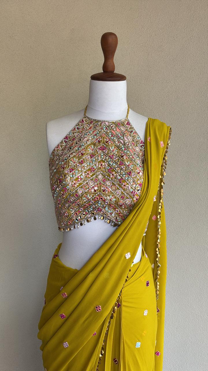 Bright Yellow Saree Set