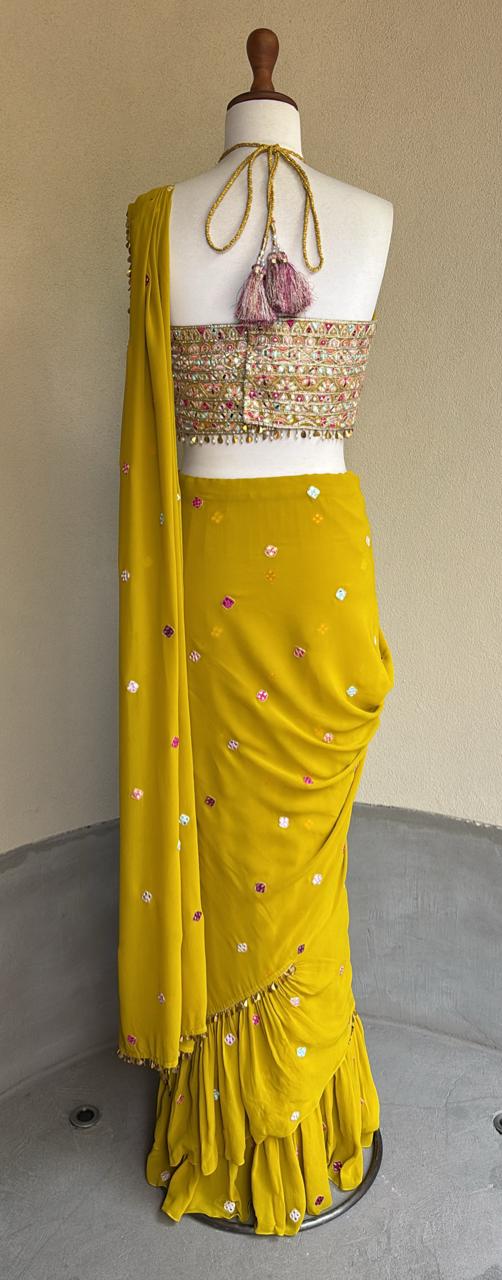 Bright Yellow Saree Set