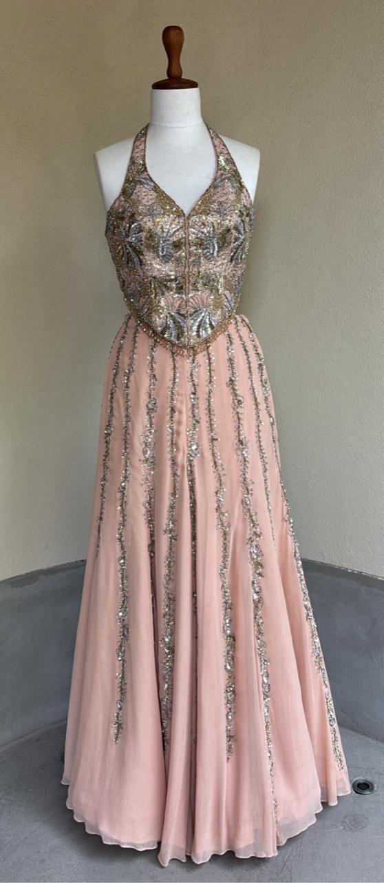 Peach Georgette High Waist Sharara and Corset