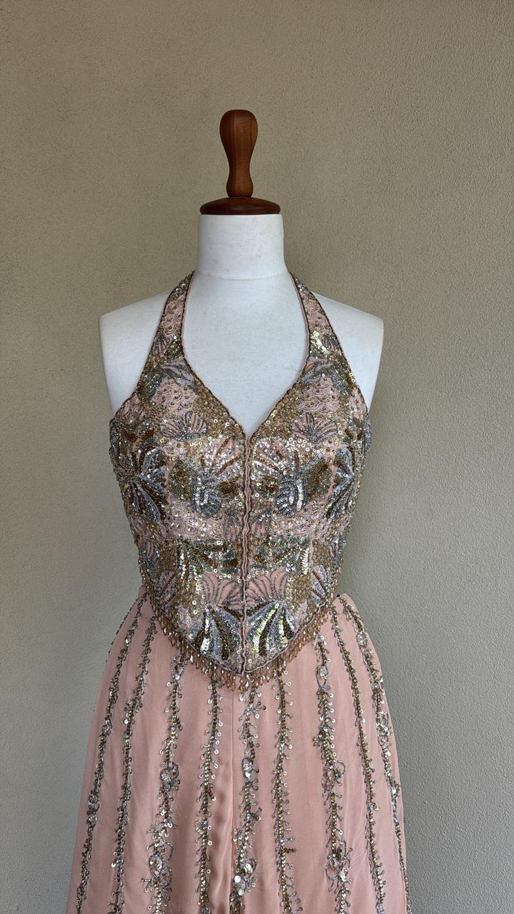 Peach Georgette High Waist Sharara and Corset