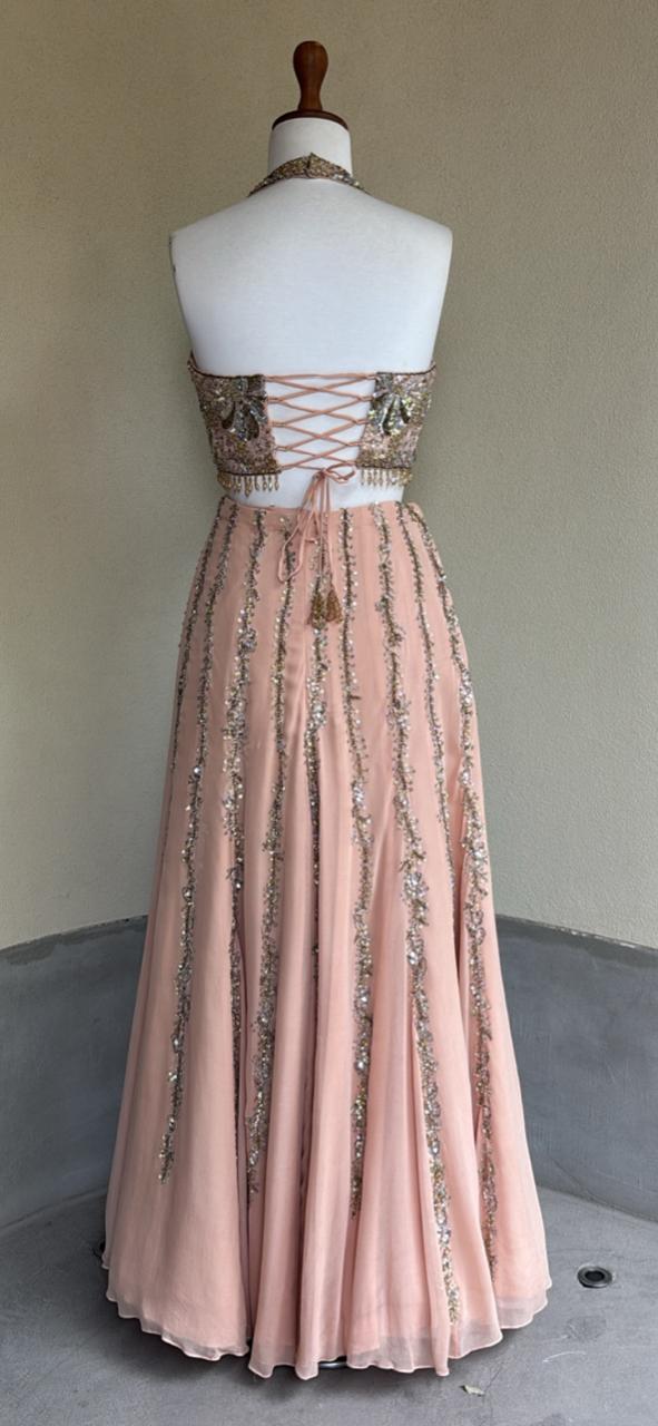 Peach Georgette High Waist Sharara and Corset