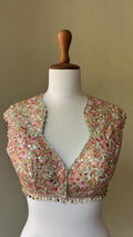 Blue blouse with multi colored resham with foil and gota work