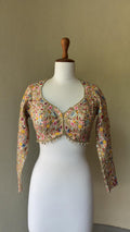 Multi colored resham, gota, mirror blouse