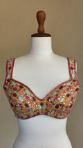 Yellow multi mirror and resham blouse