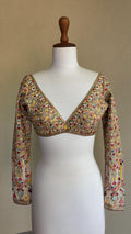 Ivory multi mirror, resham and zari blouse