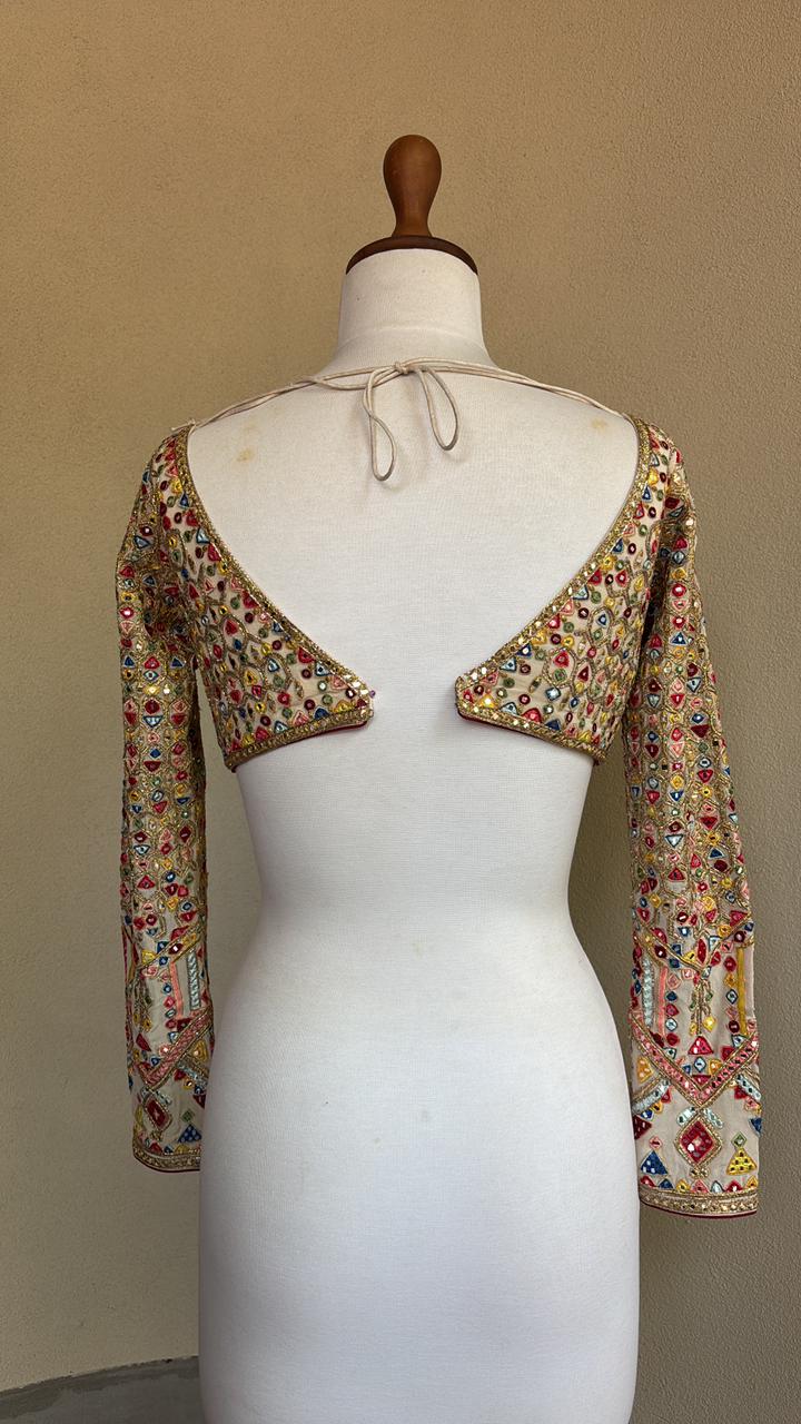 Ivory multi mirror, resham and zari blouse