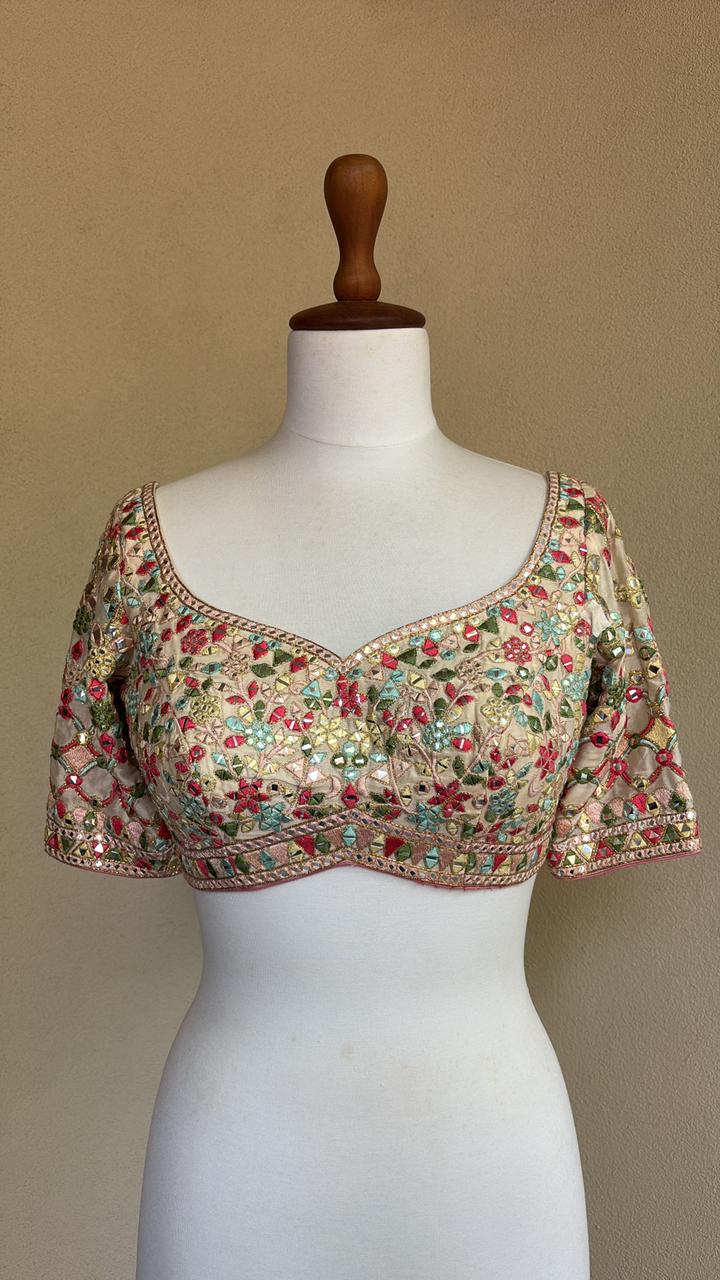 Peach multi mirror blouse