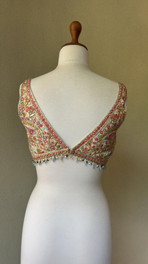 Ivory multi mirror and gota blouse