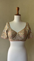 Ivory chanderi blouse with resham, gotta, dori, zari, mirror and foil work
