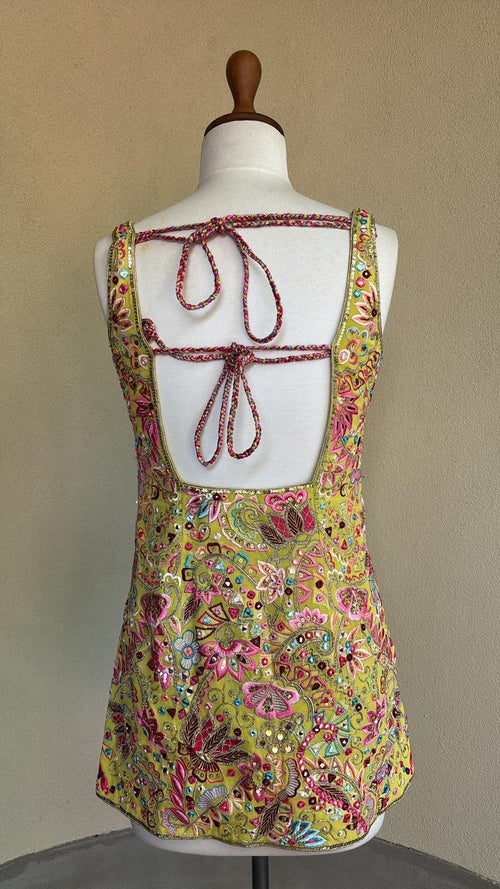 Yellow mirror and sequin work kurta