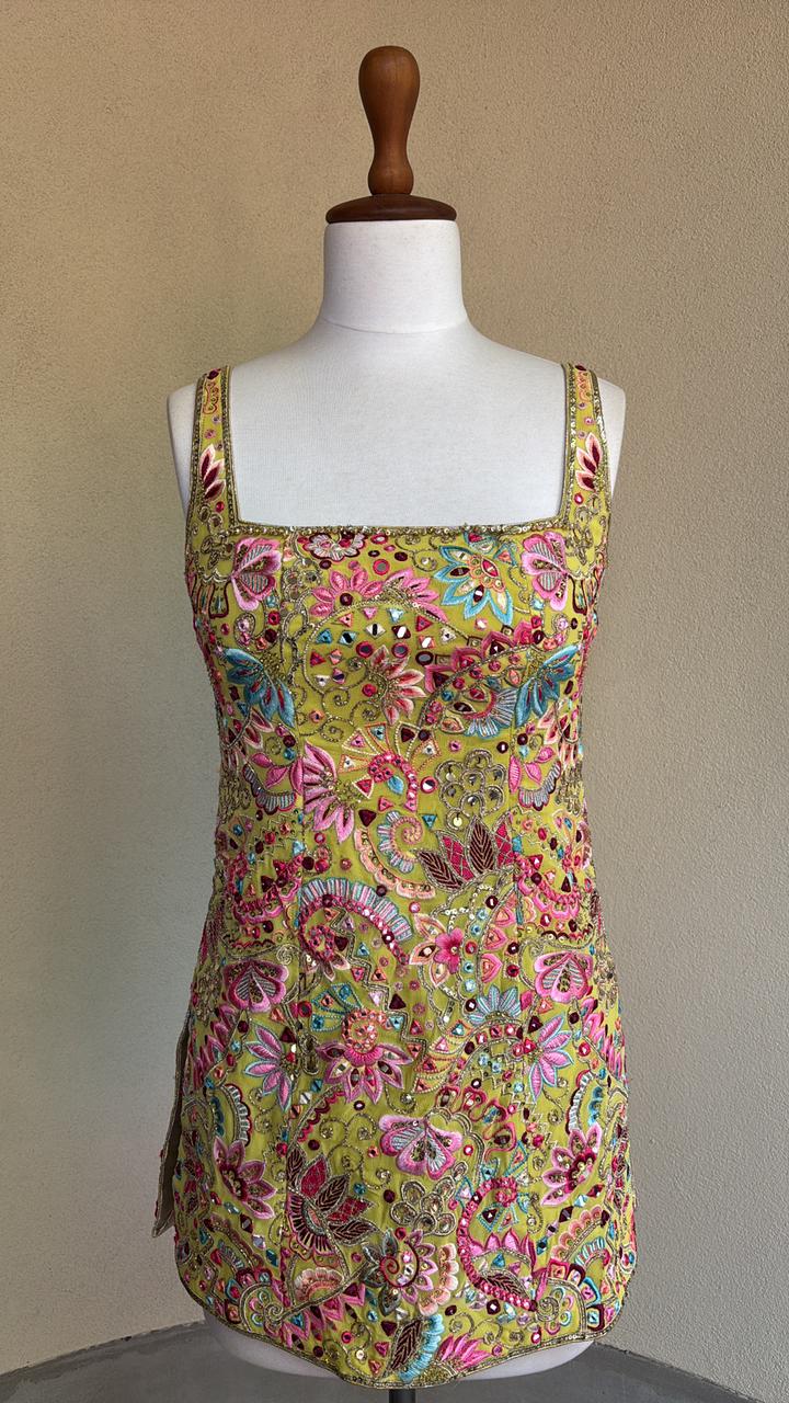 Yellow mirror and sequin work kurta