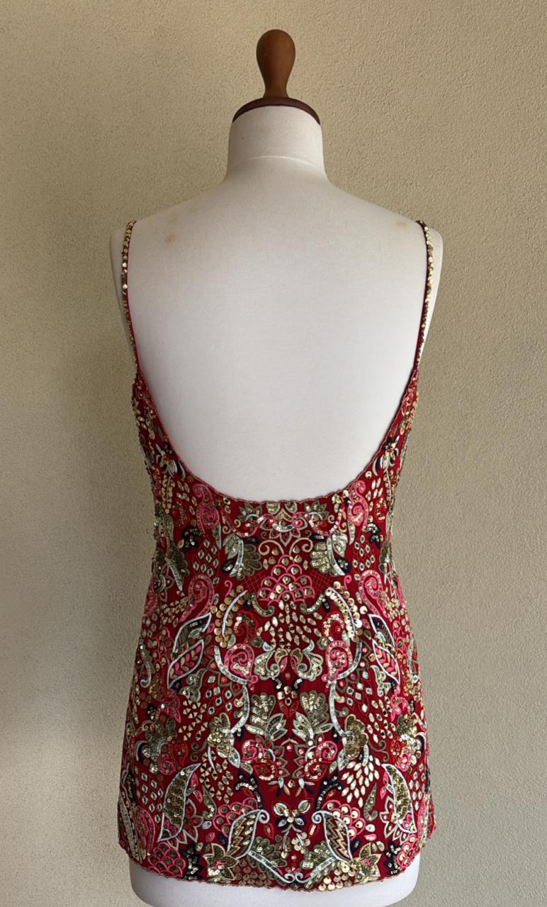 Red thread mirror and sequin work kurta