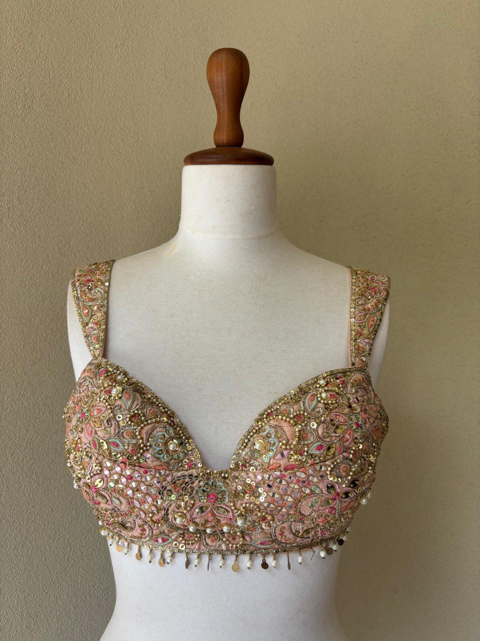Peach hand embroidered blouse