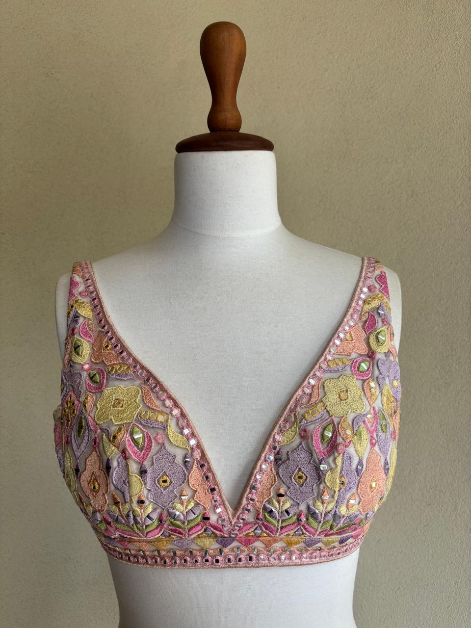 Multi colored mirror and gota blouse
