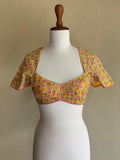 Yellow multi resham, gota, mirror blouse