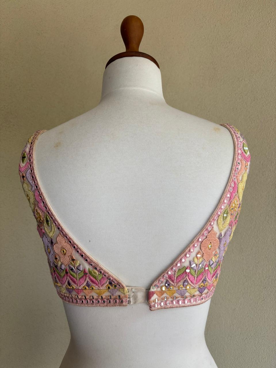 Multi colored mirror and gota blouse
