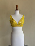 Yellow georgette blouse with foil embroidery