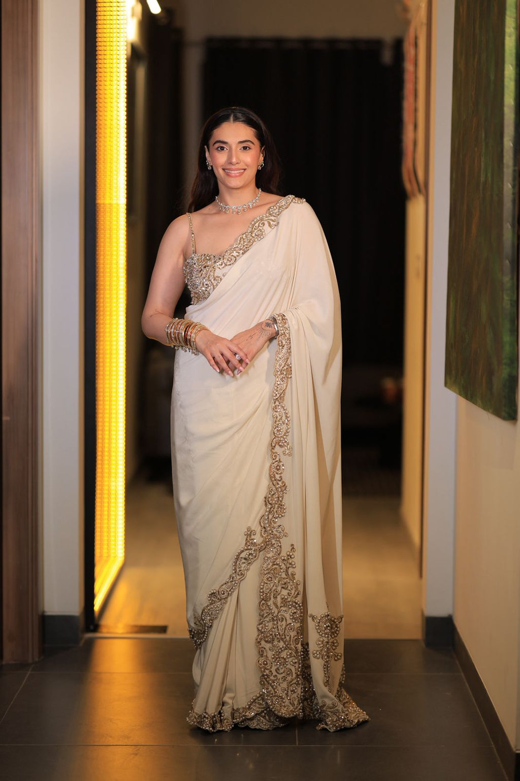 Divyanshak Kaushik In Our Ivory Gold Saree Set