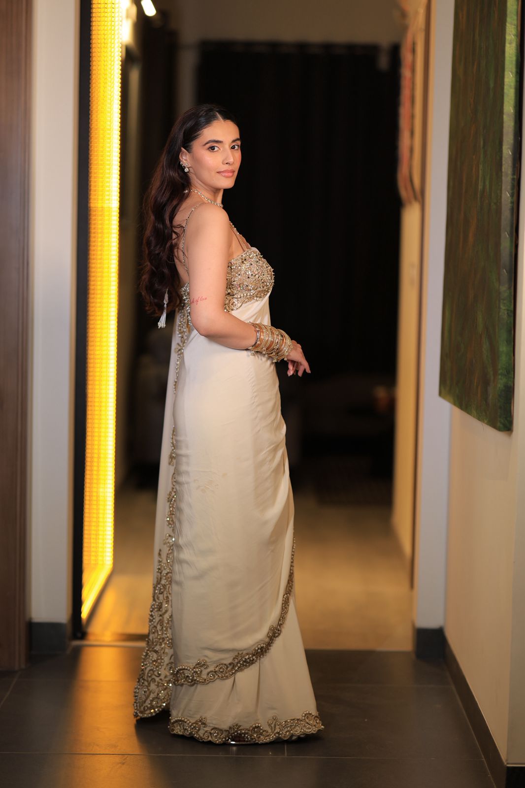 Divyanshak Kaushik In Our Ivory Gold Saree Set