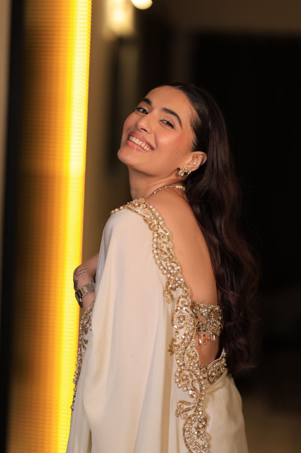 Divyanshak Kaushik In Our Ivory Gold Saree Set
